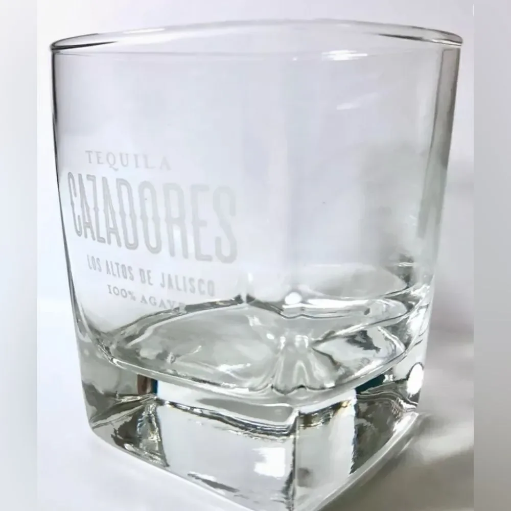 Cazadores Tequila Logo Glasses 8 Ounces Each Set of 2 Clear White Lettering